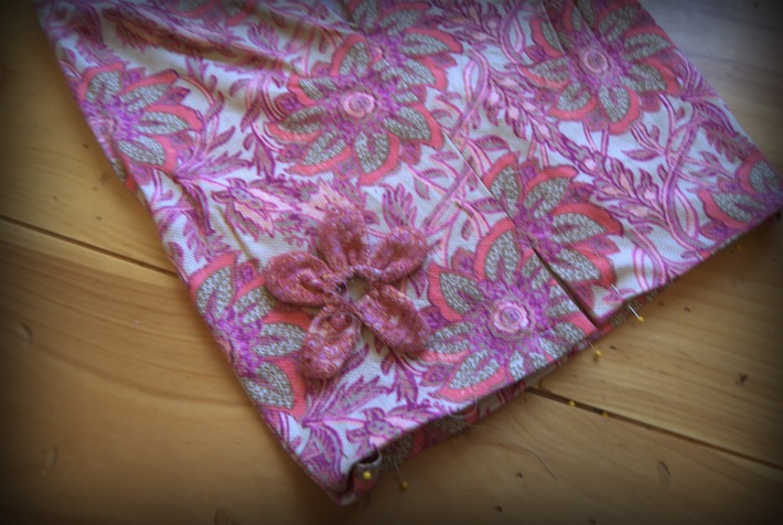 flower detail, unfinished refashioned skirt