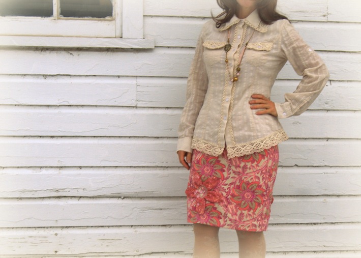 refashioned thrifted skirt in pink