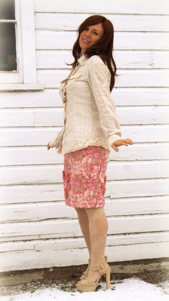 Lynaea's refashioned thrifted skirt, pink