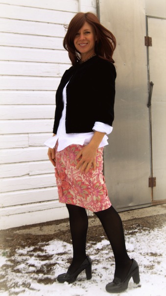 vintage jacket with refashioned pink skirt