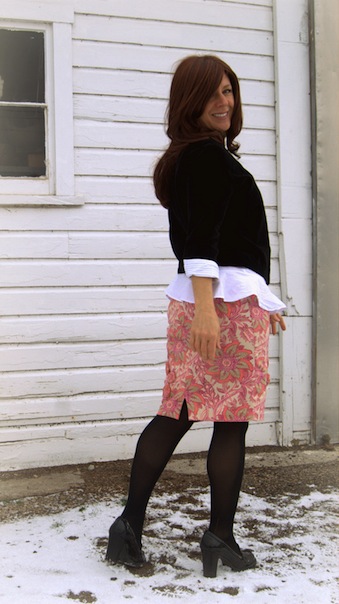 refashioned pink outfit with vintage jacket