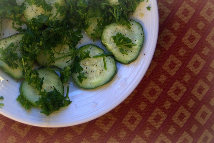 parsley and cucumbers at the Marriott