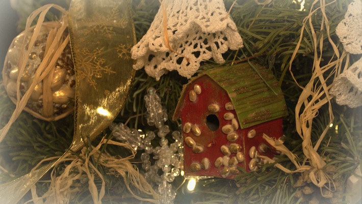 handmade barn Christmas ornament; still still still