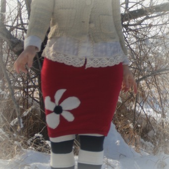 skirt refashion: from red wool sweater