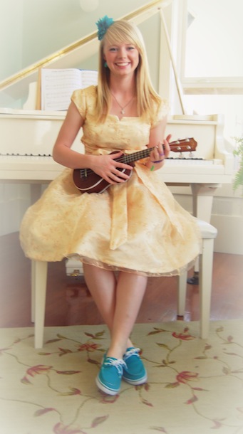 What's the Occasion? Ukele, baby grand, vintage style dress