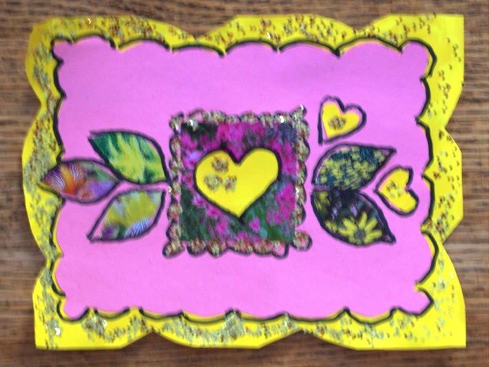 homemade valentine, glitter and magazine cutout