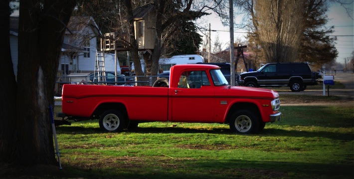 where I live; a red truck