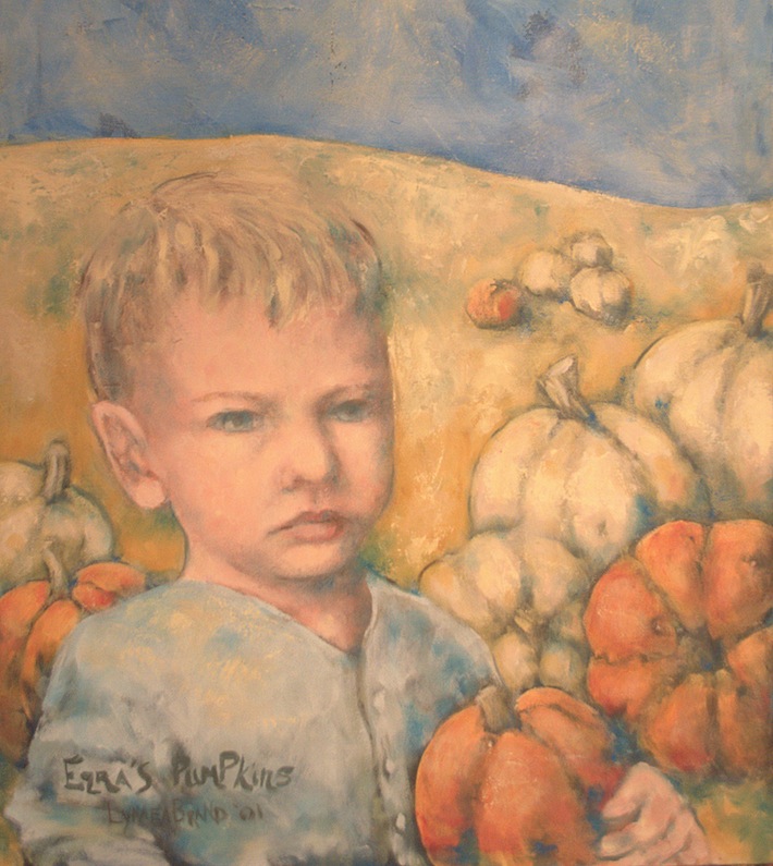 boy with pumpkin oil painting