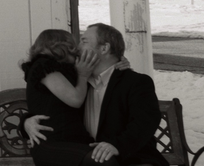 winter kiss on a bench