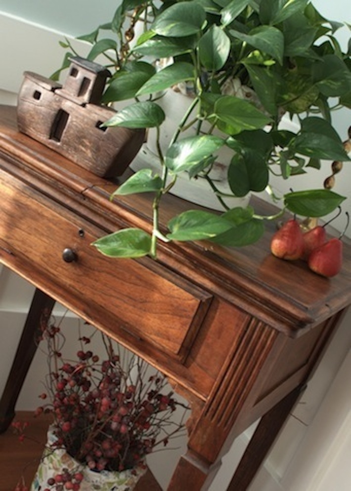 vintage sewing cabinet closeup