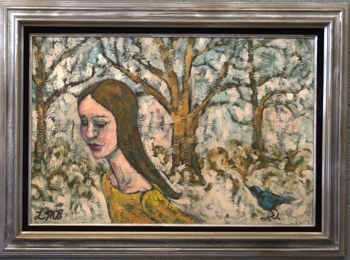 painting of a girl and a bird